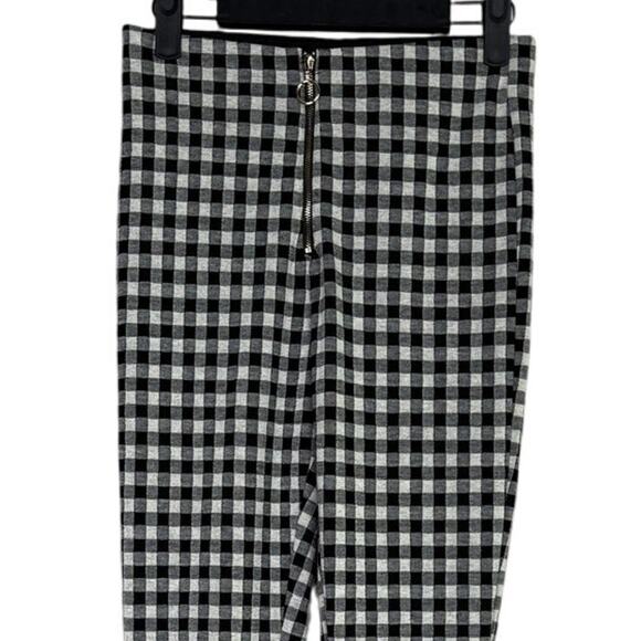 Zara Checkered Front Zip Up Mid Waist Skinny Stretch Ankle Pants S Black White - Picture 4 of 16